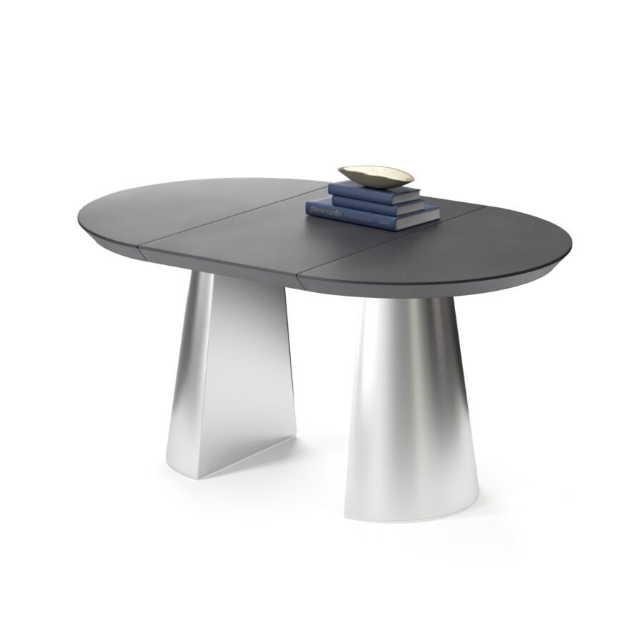 Kastula Extendable Table in Enamel: silver base, graphite tabletop — photo 2