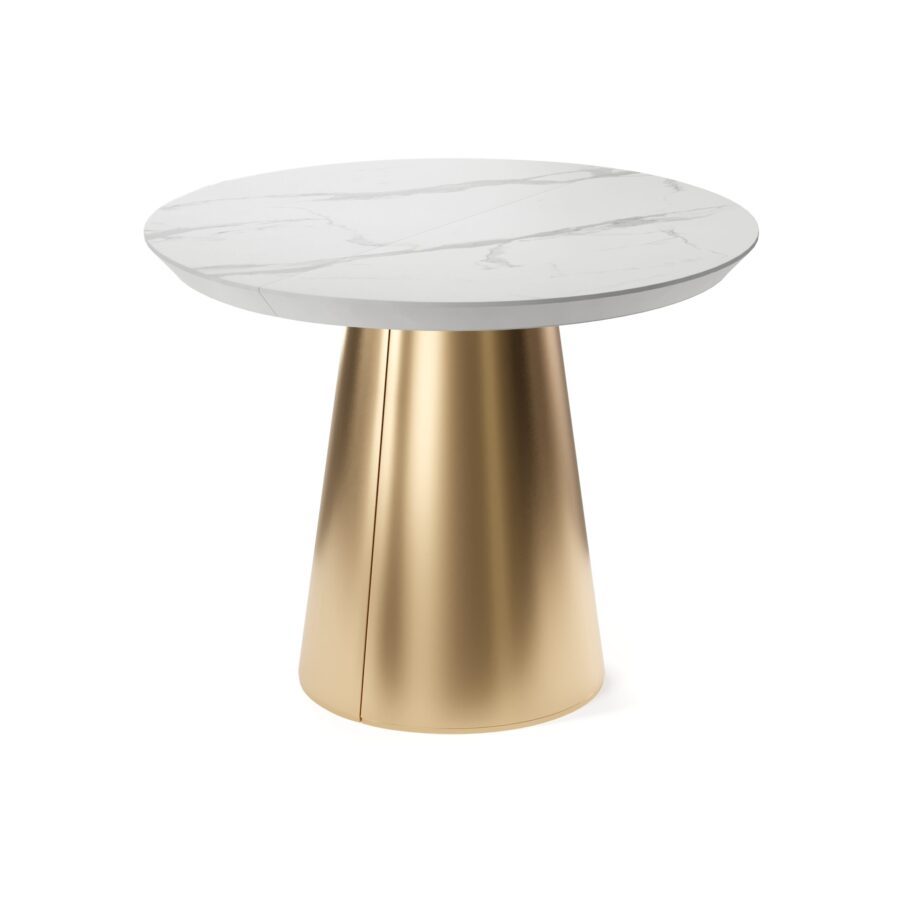 Kastula Extendable Table in Enamel: gold base, white marble tabletop — photo 3