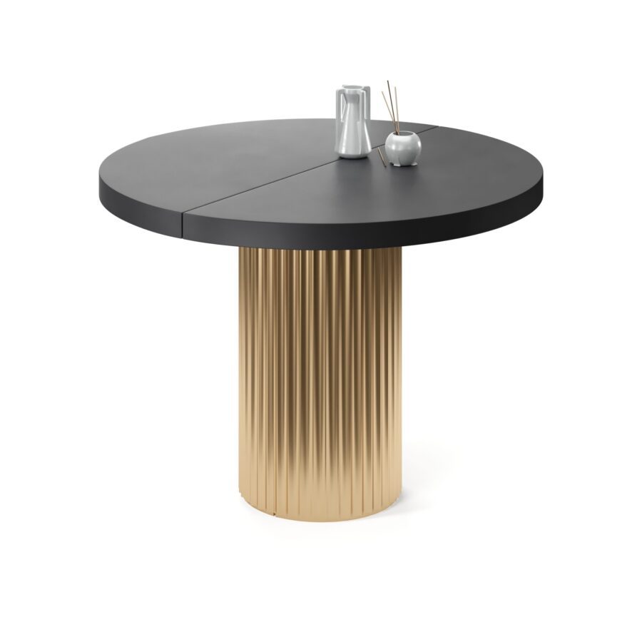 Meyssa Extendable Table in Enamel: Gold Base, Black Tabletop