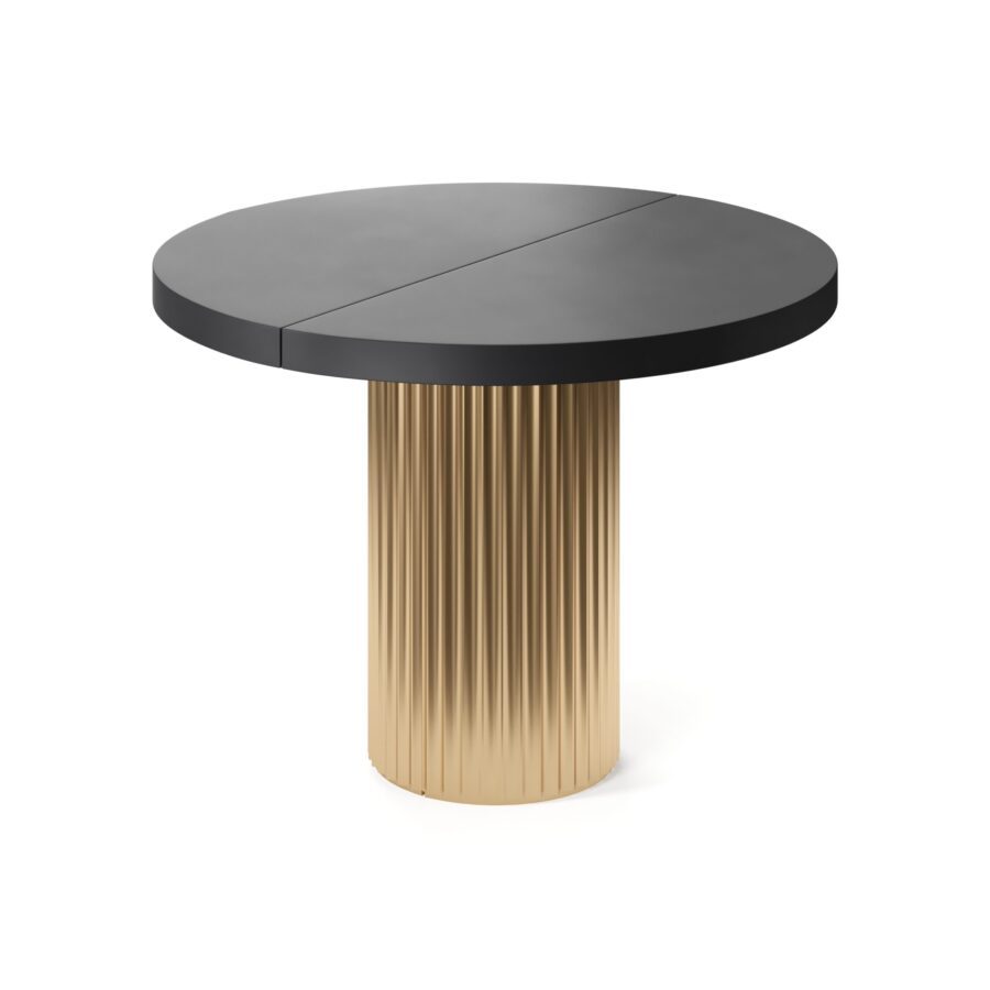 Meyssa Extendable Table in Enamel: Gold Base, Black Tabletop — photo 3