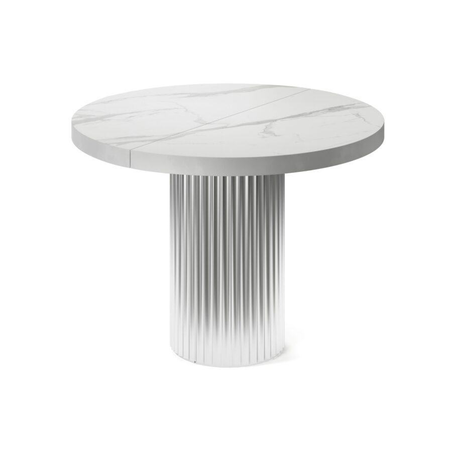 Meyssa Extendable Table in Enamel: Silver Base, White Marble Tabletop — photo 3