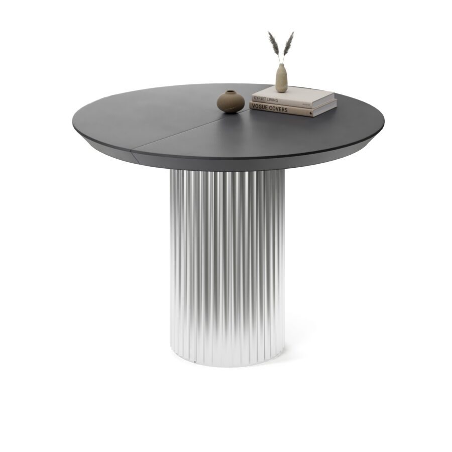 Navi Extendable Table in Enamel: Silver Base, Graphite Tabletop