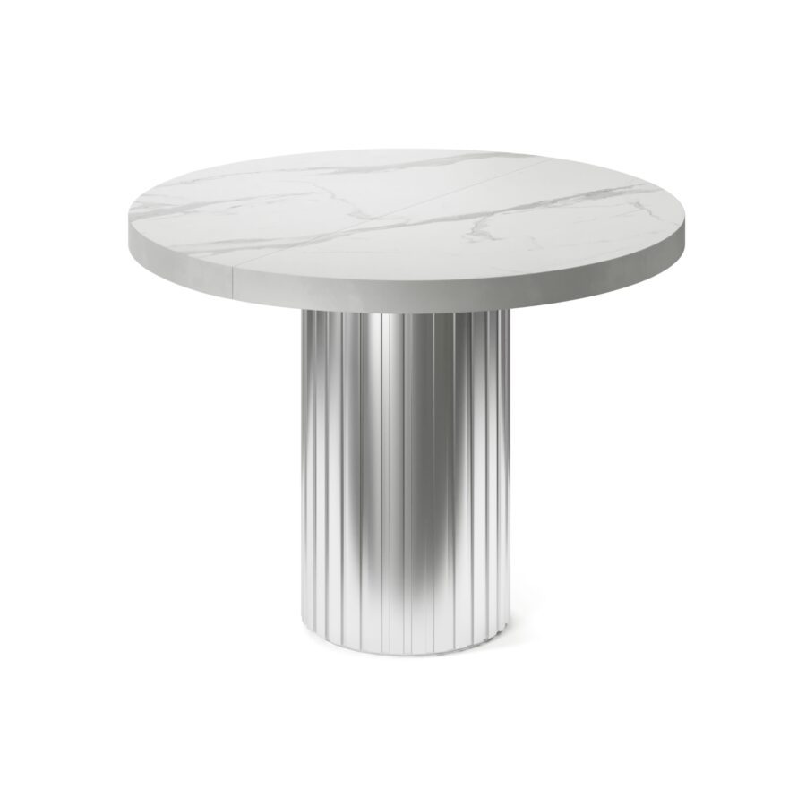Regul Extendable Table in Enamel: Silver Base, White Marble Tabletop — photo 3