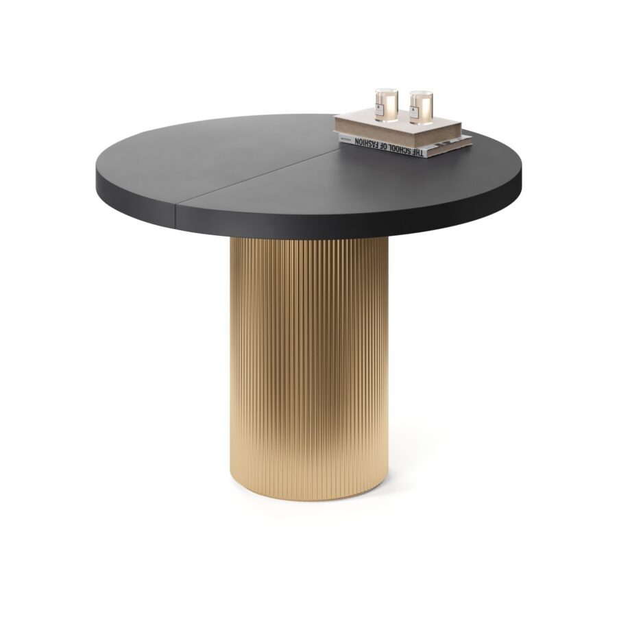 Tiaki Extendable Table in Enamel: Gold Base, Black Tabletop