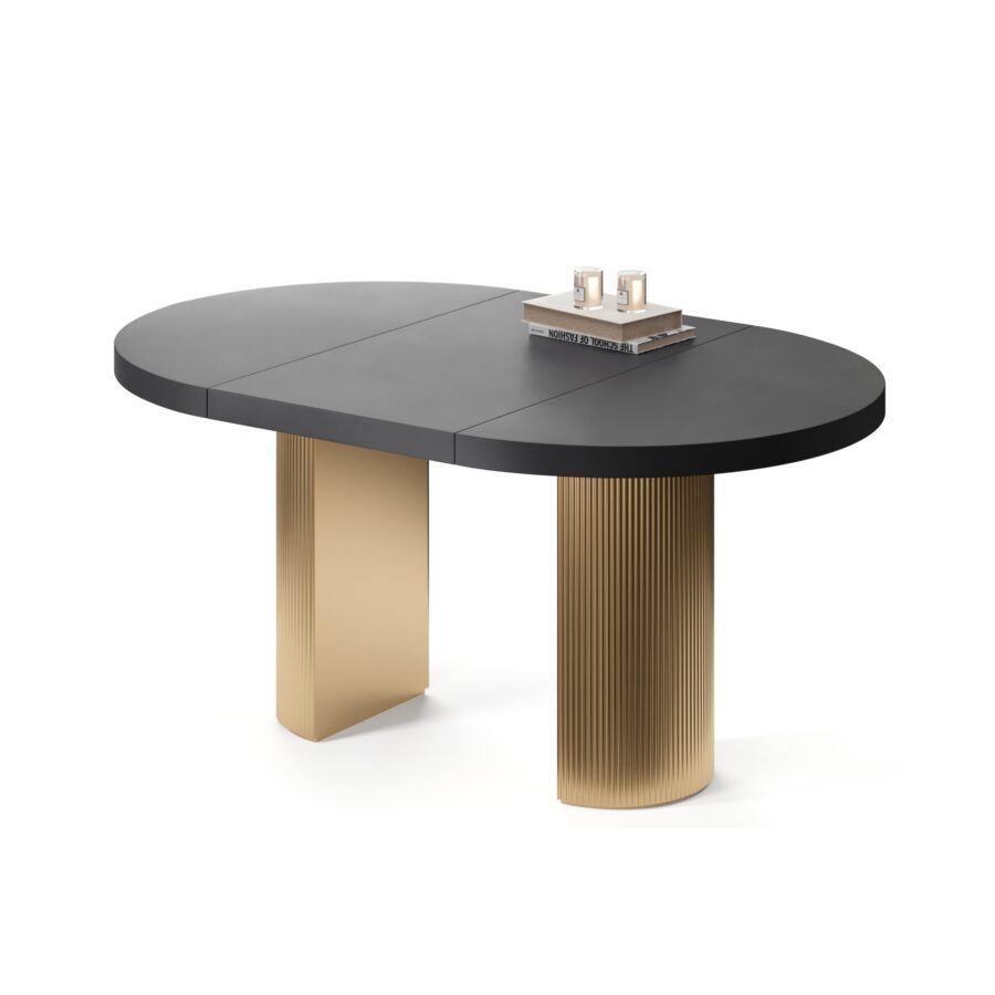 Tiaki Extendable Table in Enamel: Gold Base, Black Tabletop — photo 2