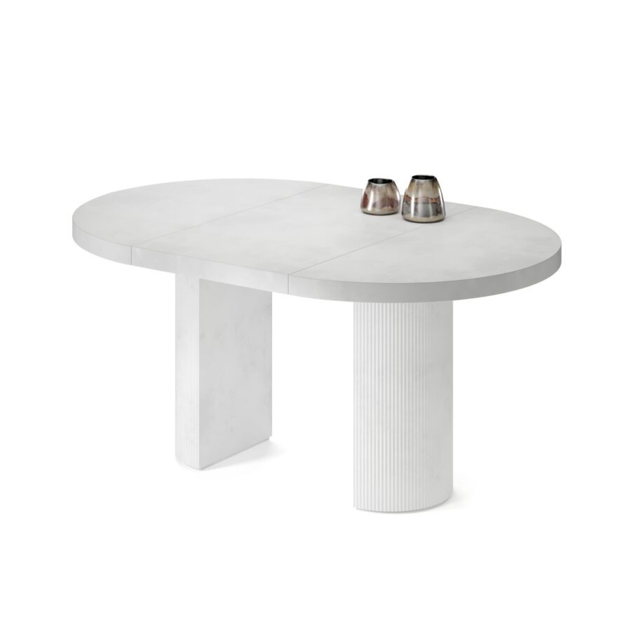 Tiaki Extendable Table in Enamel: White Base, Concrete Tabletop — photo 2