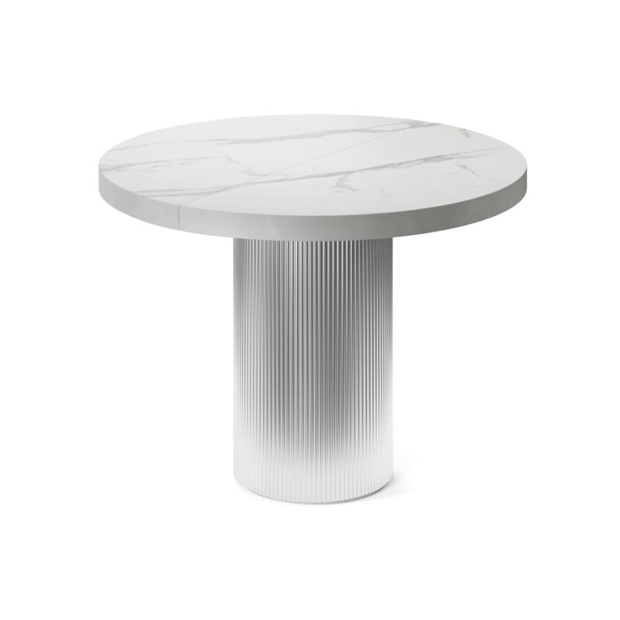 Tiaki extendable table in enamel: silver base, white marble tabletop — photo 3