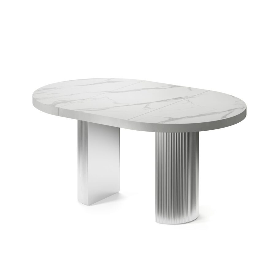 Tiaki extendable table in enamel: silver base, white marble tabletop — photo 4
