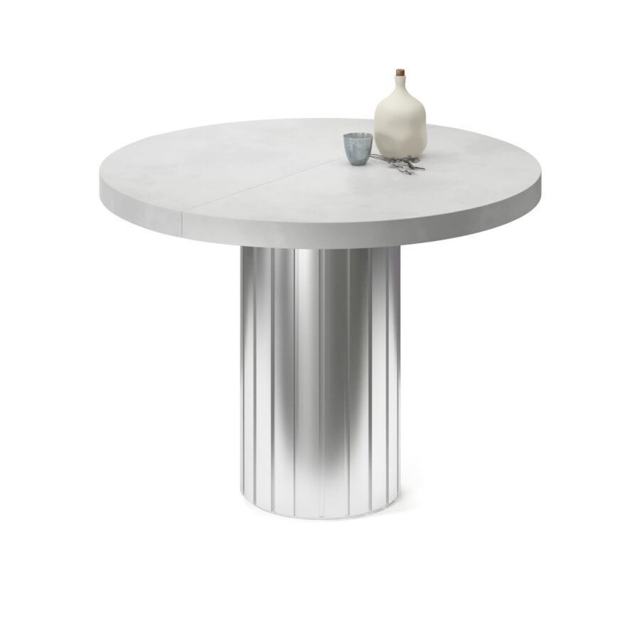 Tureis extendable table in enamel: silver base, concrete tabletop