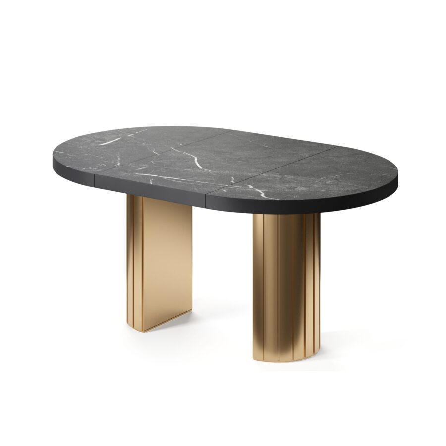Tureis extendable table in enamel: gold base, black marble tabletop — photo 4