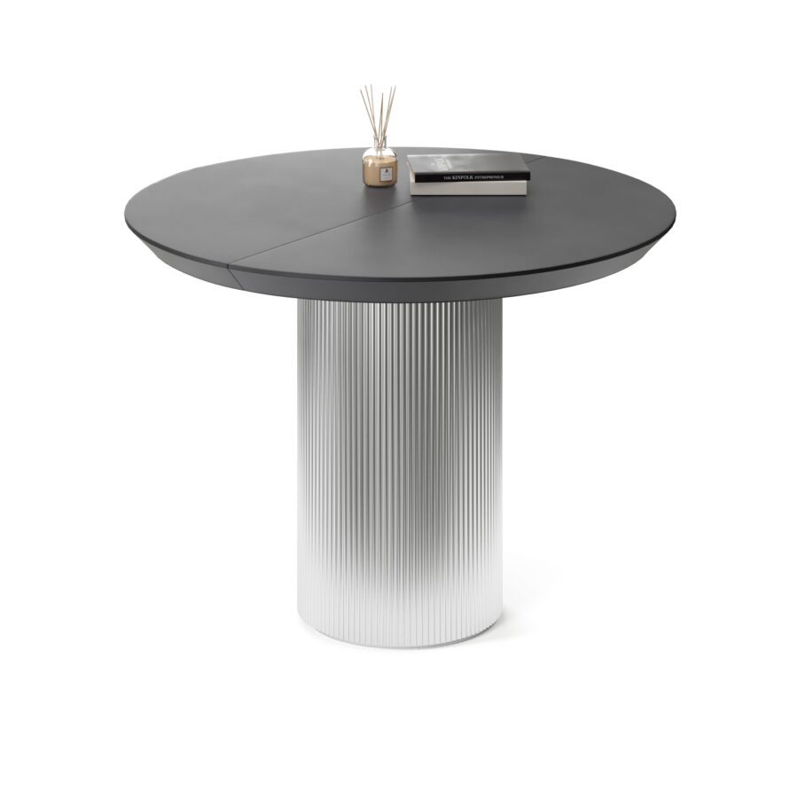 Vega Extendable Table in Enamel: silver base, graphite tabletop