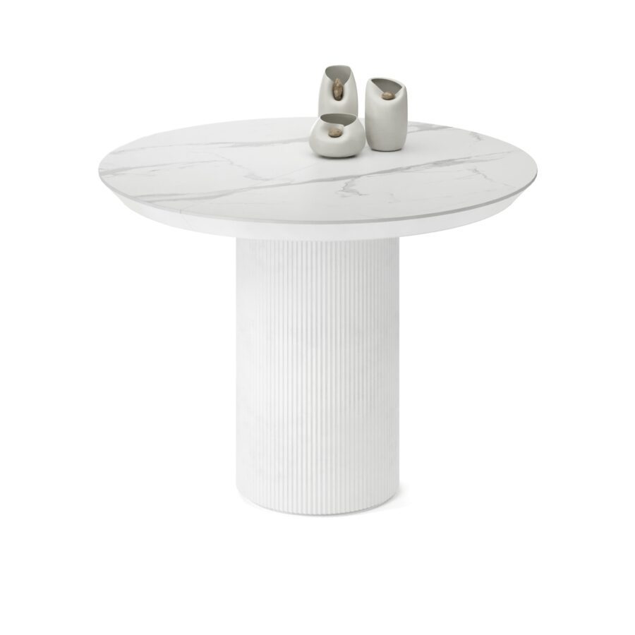 Extending table Vega in enamel: white base, white marble tabletop