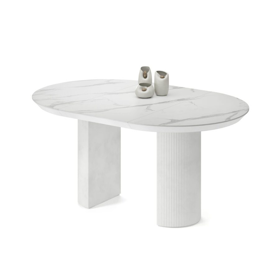 Extending table Vega in enamel: white base, white marble tabletop — photo 2