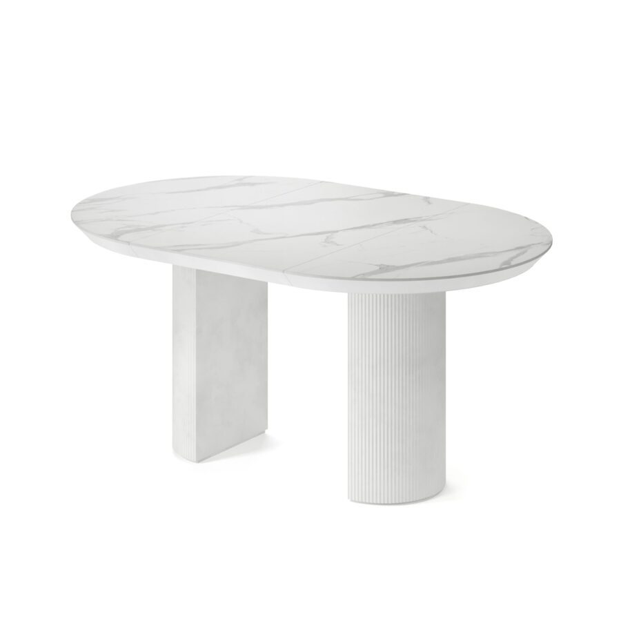 Extending table Vega in enamel: white base, white marble tabletop — photo 4