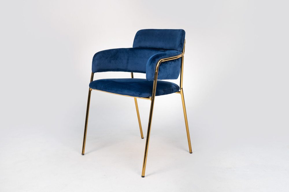 Armchair with open back, blue, gold frame