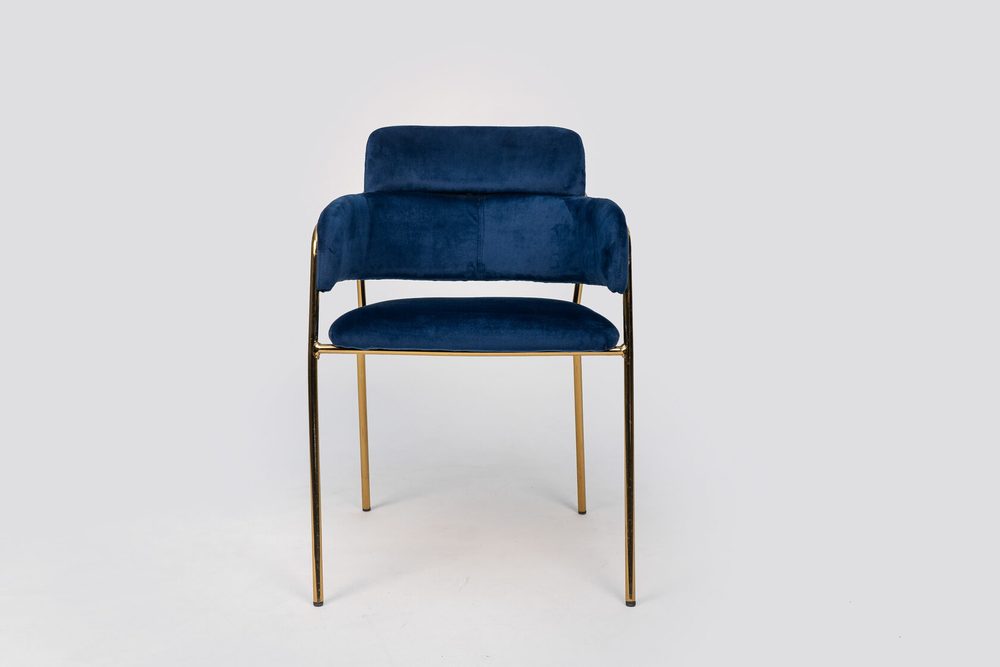 Armchair with open back, blue, gold frame — photo 2