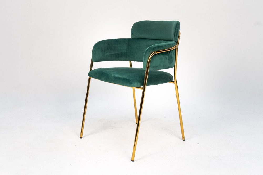 Armchair with open back, blue, gold frame — photo 5