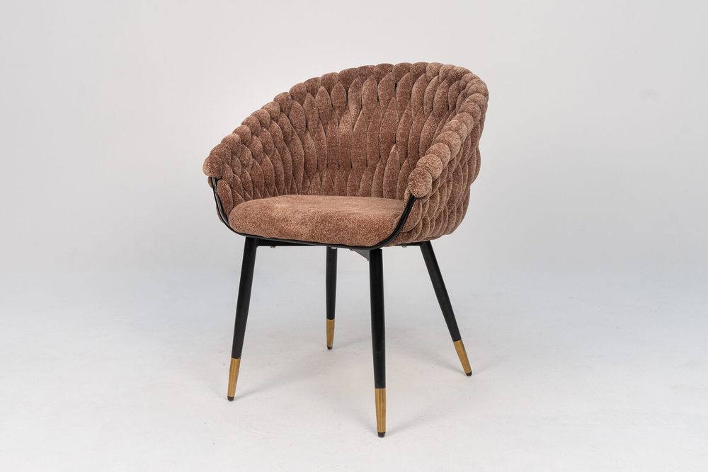 Armchair with woven back, brown, legs with gold tips