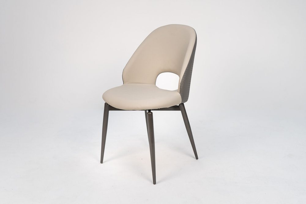 Chair with cut-out back, beige, grey legs