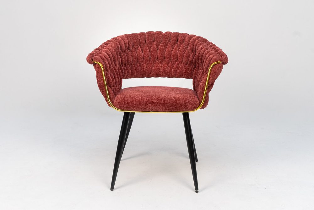 Armchair with woven back, terracotta, black legs — photo 2