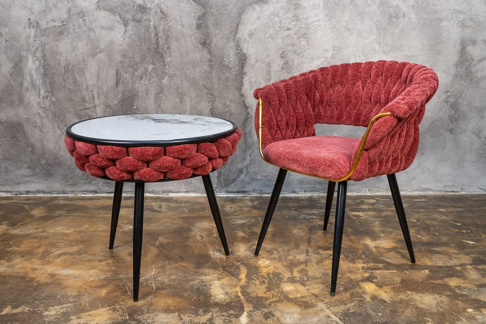 Armchair with woven back, terracotta, black legs — photo 5