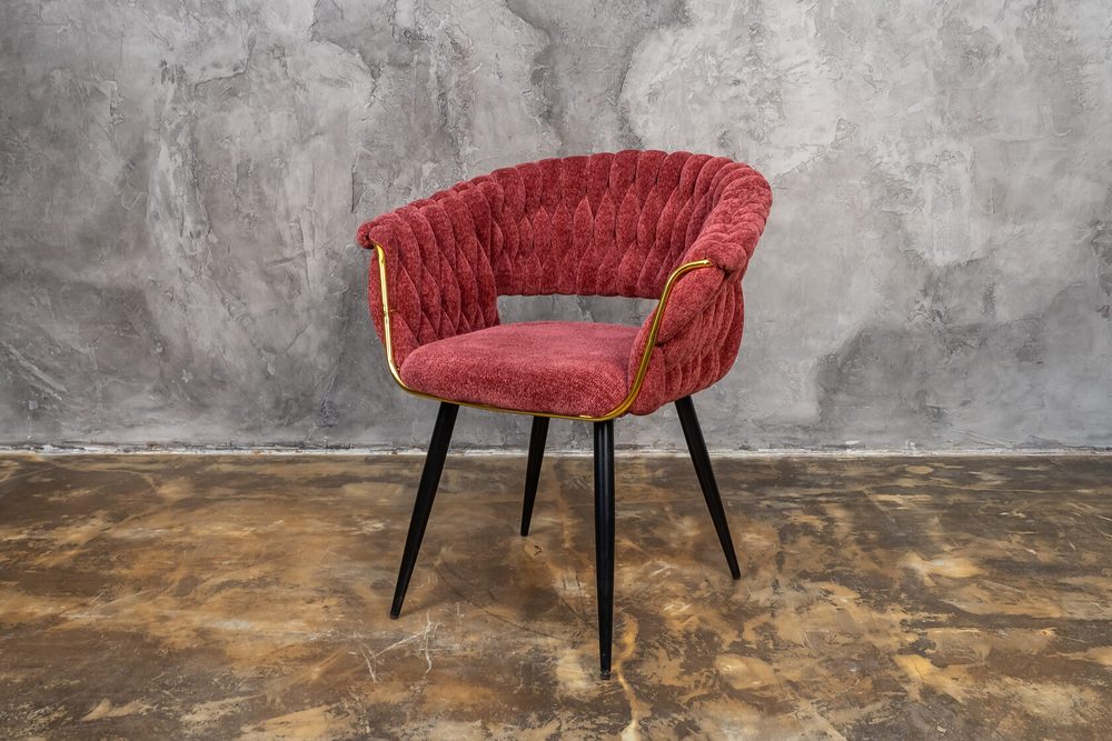 Armchair with woven back, terracotta, black legs — photo 6