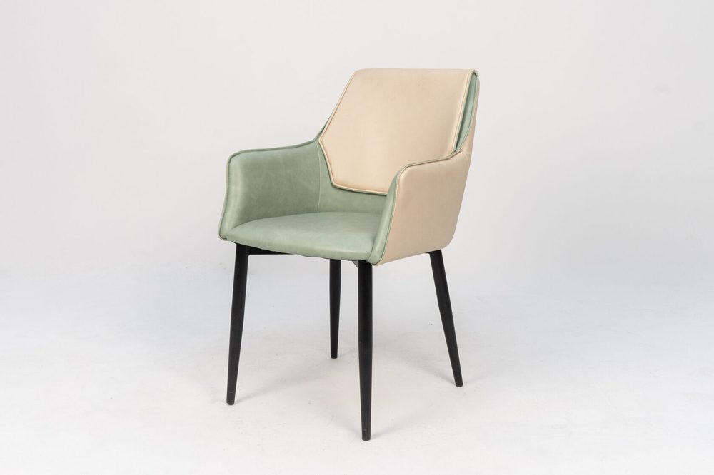 Two-tone armchair, mint and beige, black legs