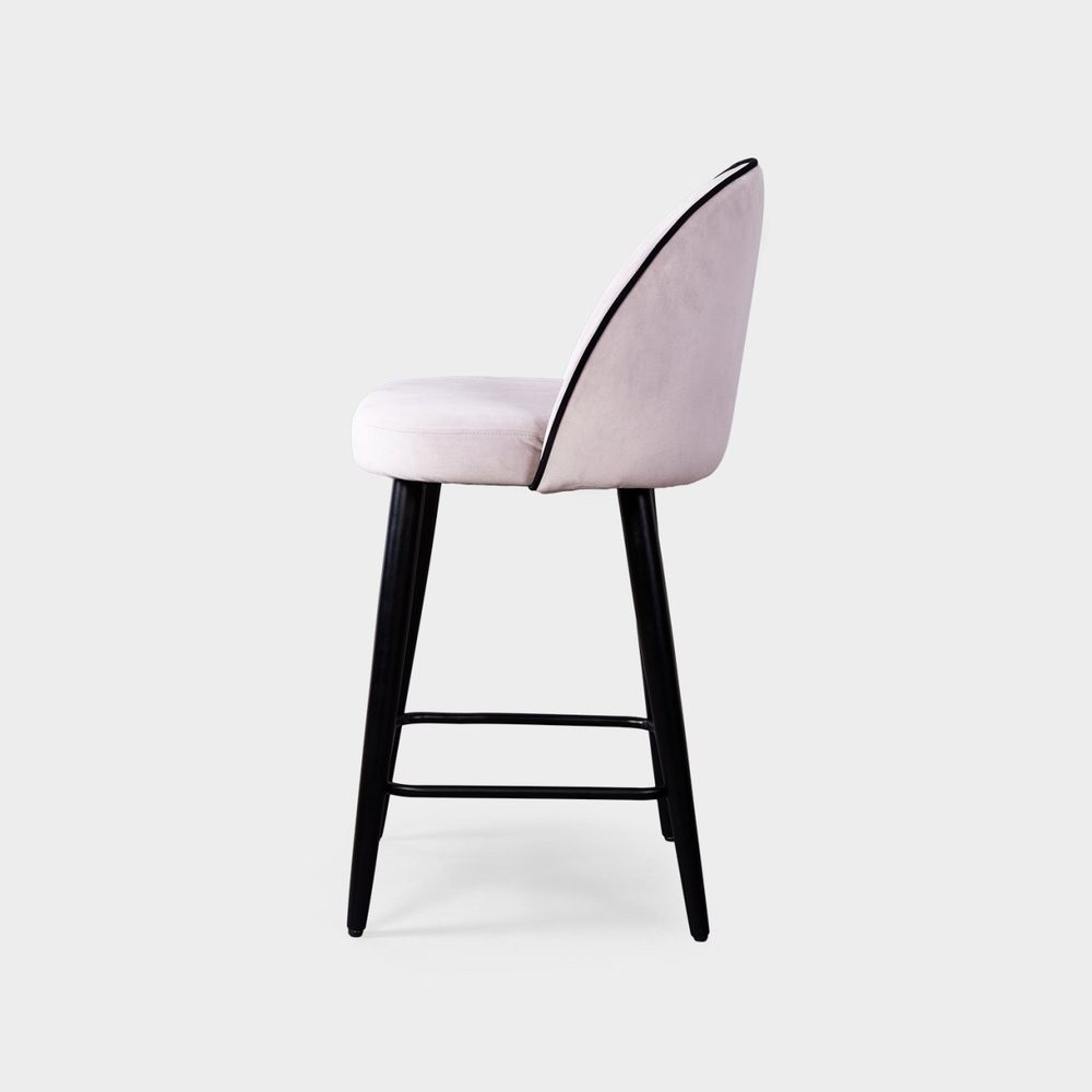 Bar stool with upholstered back, light pink, black frame — photo 3