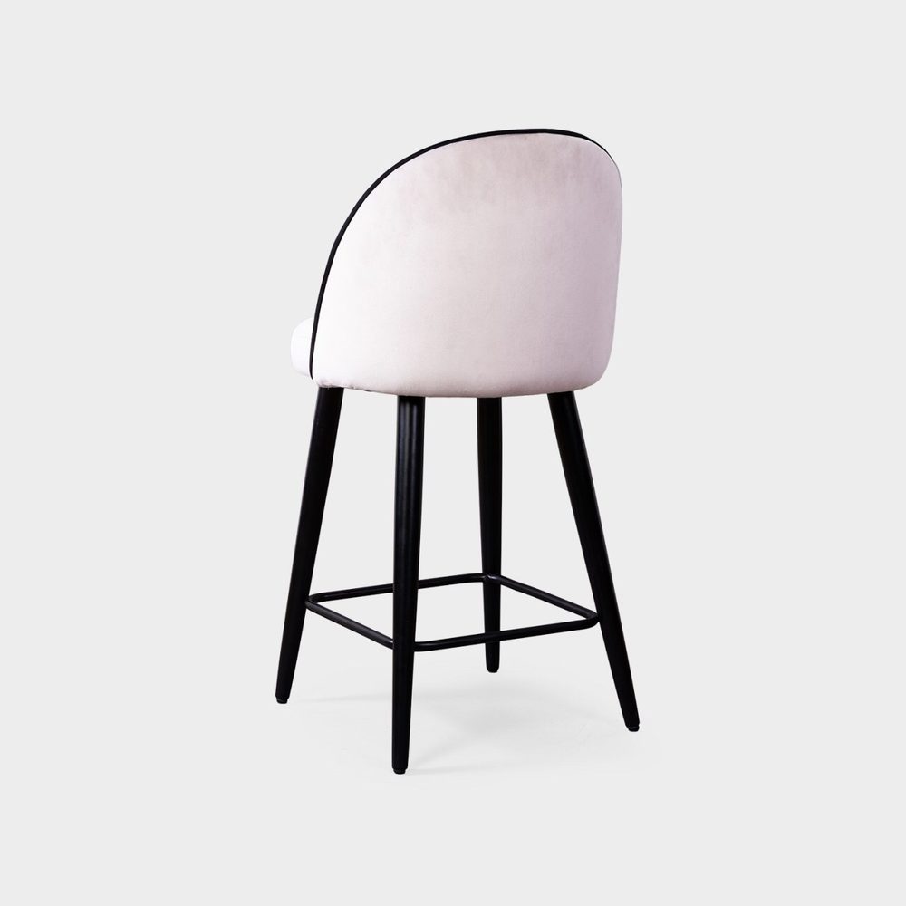 Bar stool with upholstered back, light pink, black frame — photo 4
