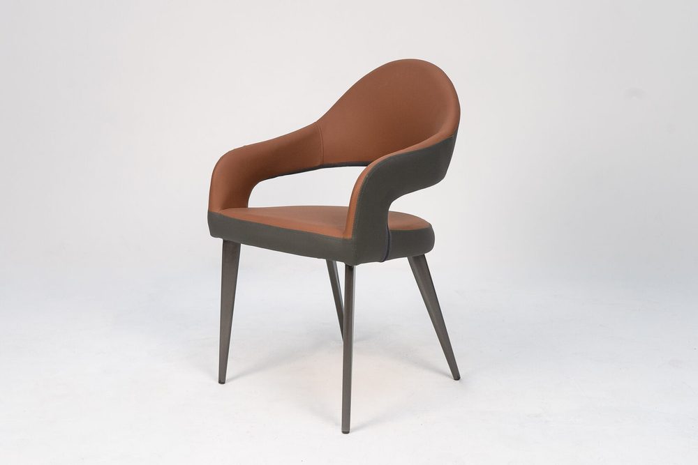 Armchair with open back, brown and grey