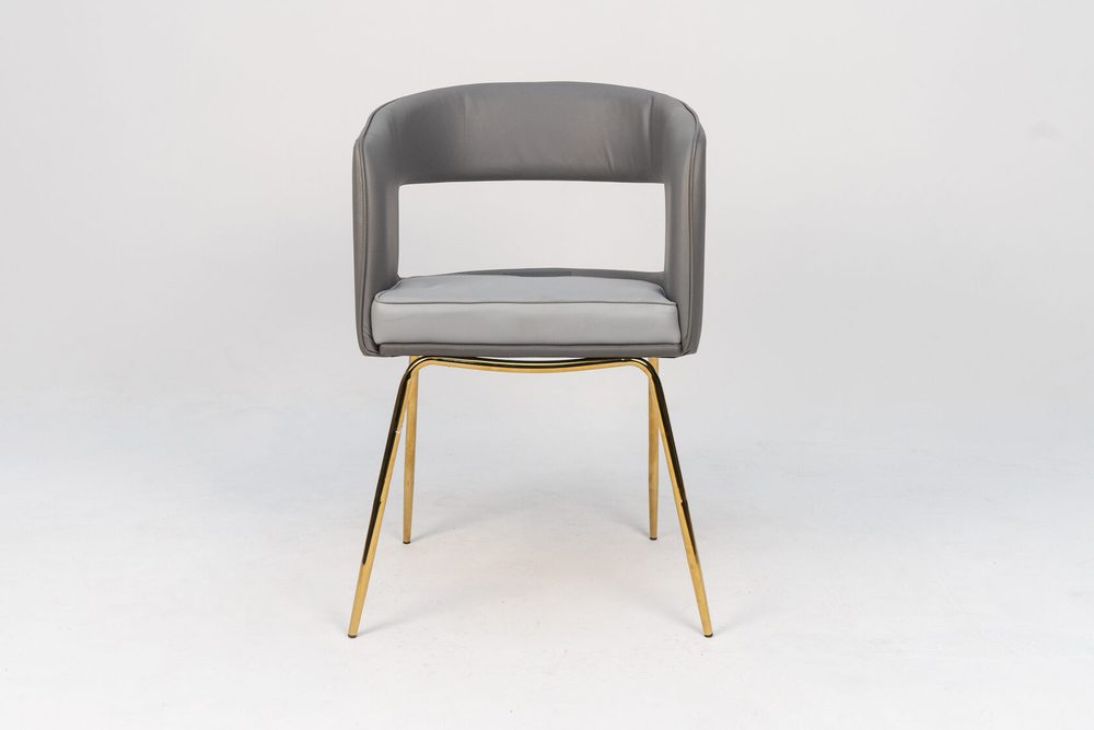 Armchair with cut-out back, grey, gold legs — photo 2