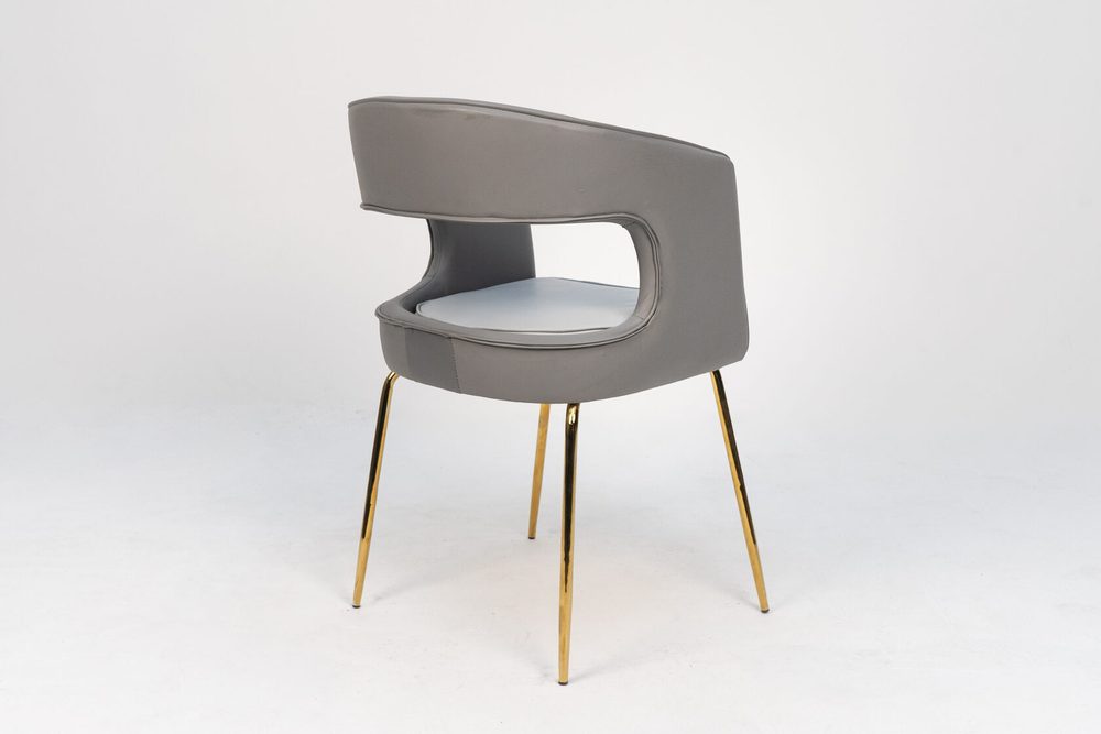 Armchair with cut-out back, grey, gold legs — photo 4