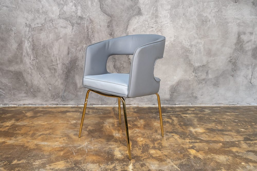Armchair with cut-out back, grey, gold legs — photo 5