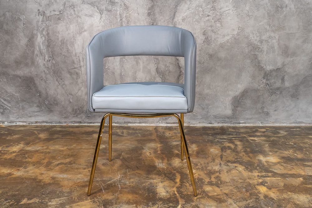 Armchair with cut-out back, grey, gold legs — photo 6
