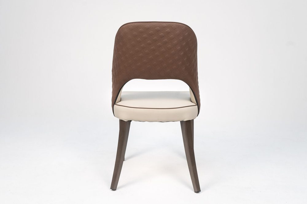 Two-tone beige and brown chair, grey legs — photo 3