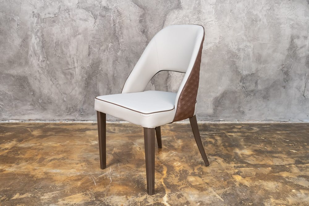Two-tone beige and brown chair, grey legs — photo 5