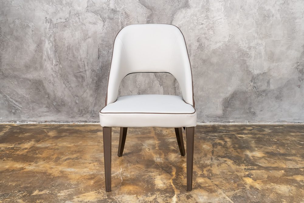 Two-tone beige and brown chair, grey legs — photo 6