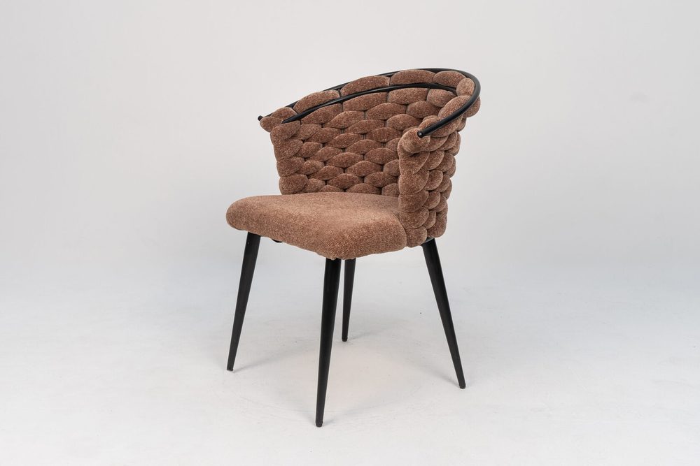 Armchair with woven back, brown, black legs