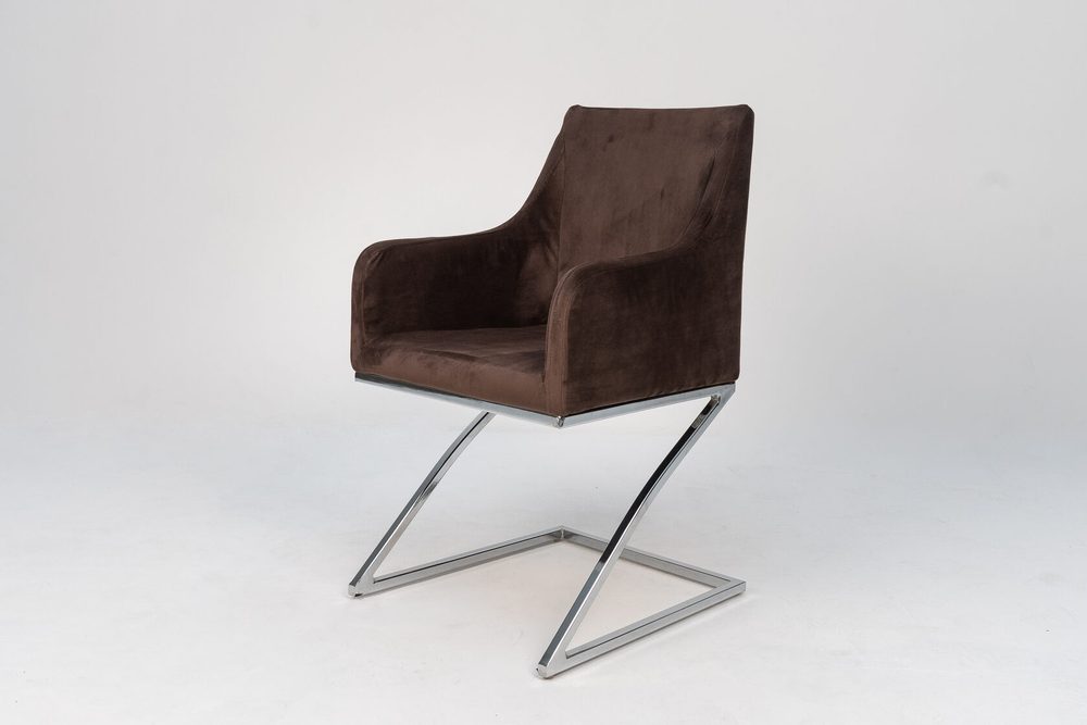 Armchair on Z-shaped chrome base, brown