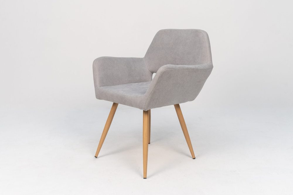 Armchair with armrests, grey, light wood legs