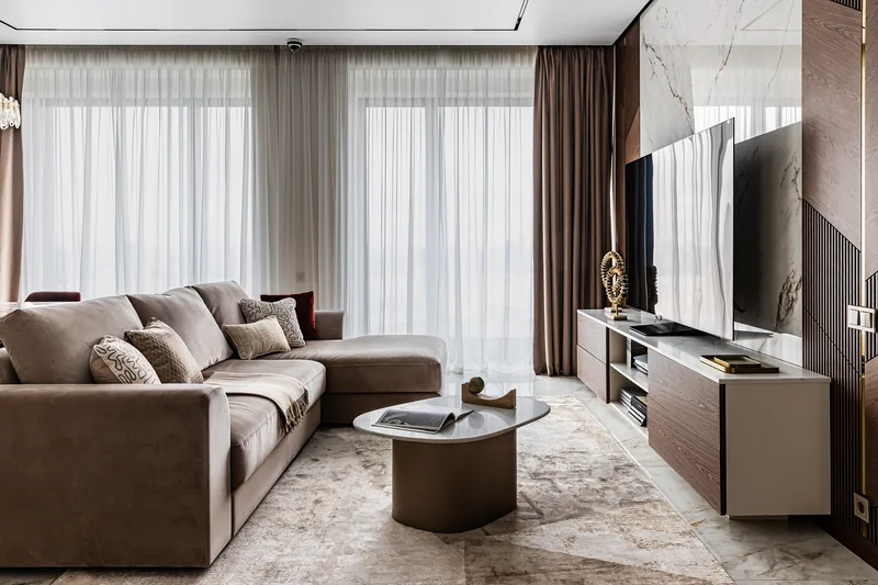 Living room: corner sofa and TV area